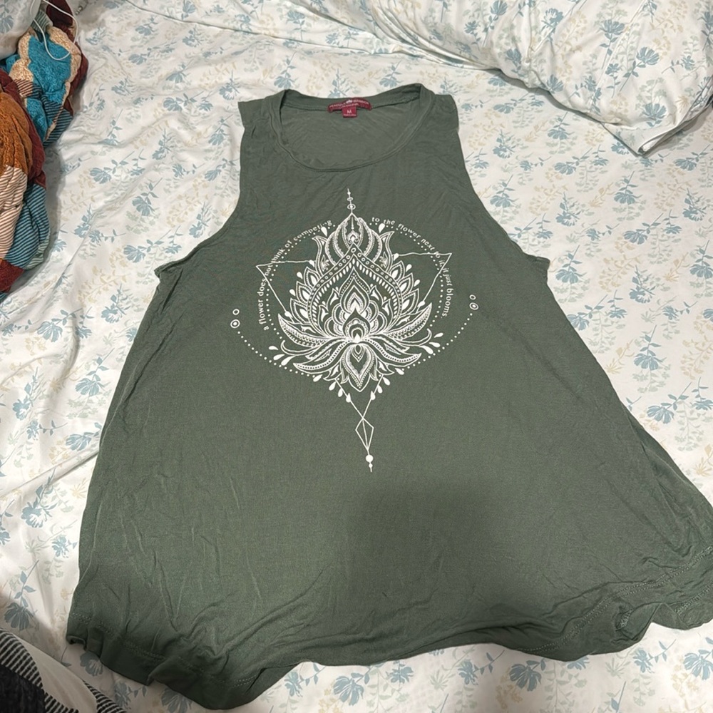 Peaceful warrior green graphics tank